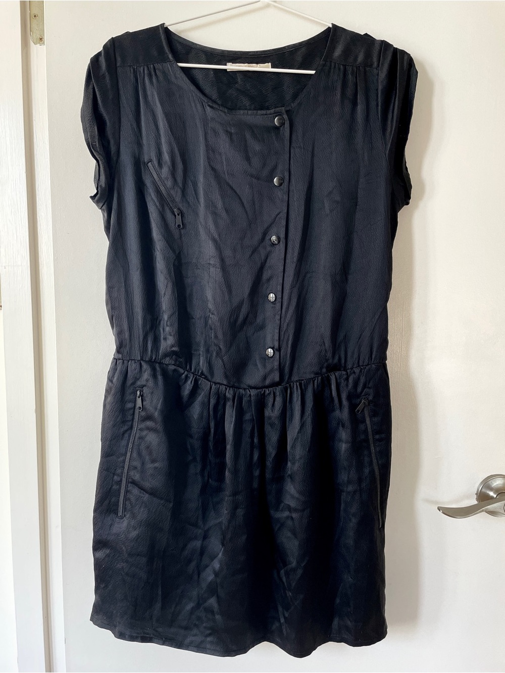 Black Silk Sessun Women's Short Sleeve Button Dress